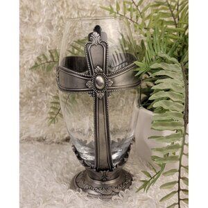 Vintage FTD Pewter and Glass Cross Urn Chalice Decorative Vase